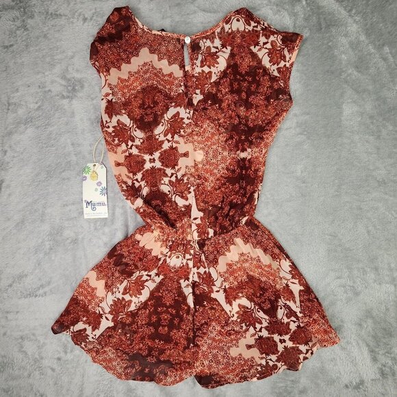 Show Me Your Mumu Romper Shorts Womens XS Red Floral Sleeveless Artsy Boho Chic - Picture 6 of 9
